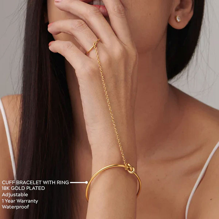 Shop Cuff Bracelet With Ring- 18k Gold Plated Palmonas-2