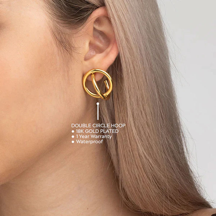 Shop Double Circle Hoop Earrings- 18k Gold Plated Palmonas-2