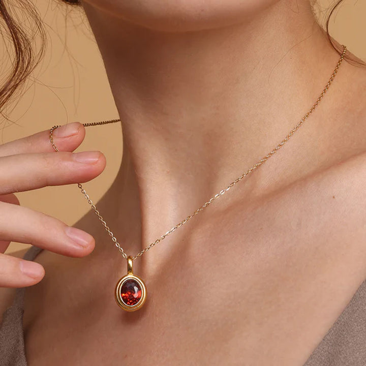 Shop Red Emerald Oval Pendant | 18k Gold Plated Palmonas-6