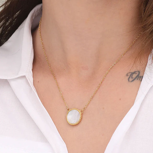 Shop White Round Necklace- 18k Gold Plated Palmonas-1