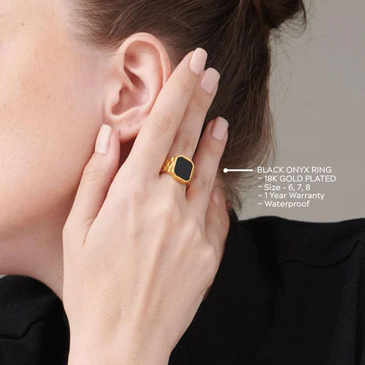 Shop Black Onyx Ring- 18k Gold Plated Palmonas-2