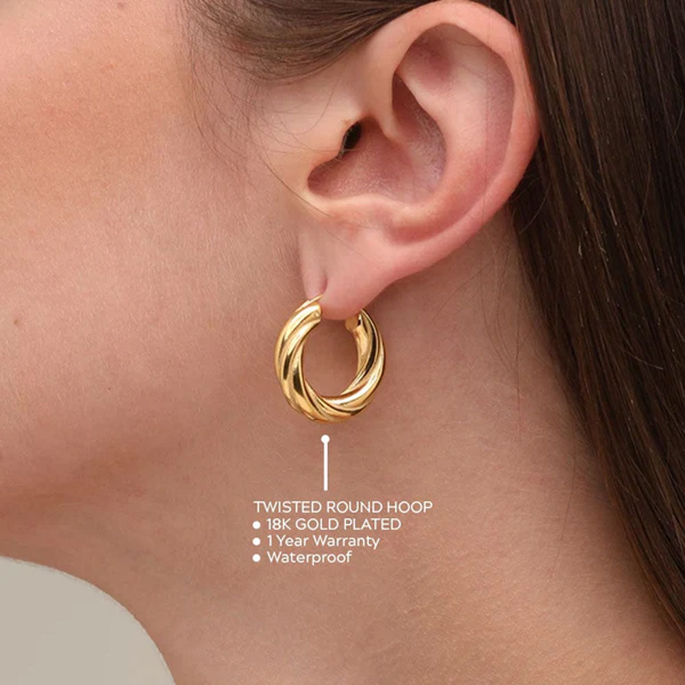 14K Yellow Gold Woven 4.75mm Round Hoop Earrings