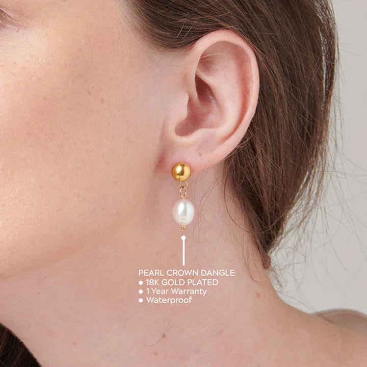 Shop Pearl Crown Dangle Earrings- 18k Gold Plated Palmonas-2