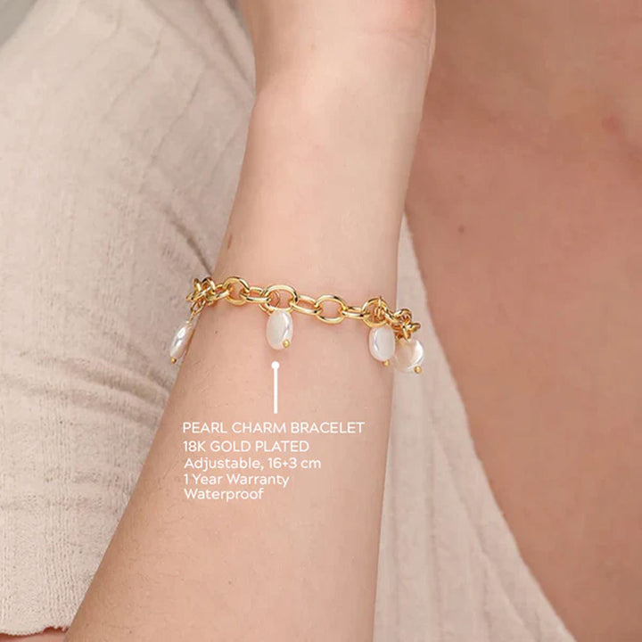 Shop Pearl Charm Bracelet- 18k Gold Plated Palmonas-2