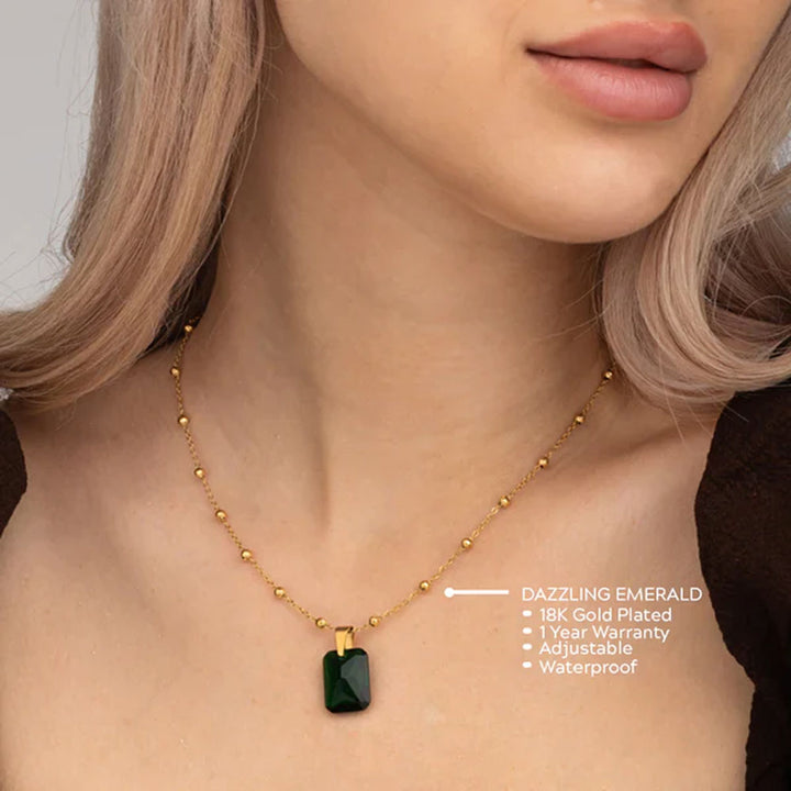 Shop Dazzling Emerald Necklace- 18k Gold Plated Palmonas-3