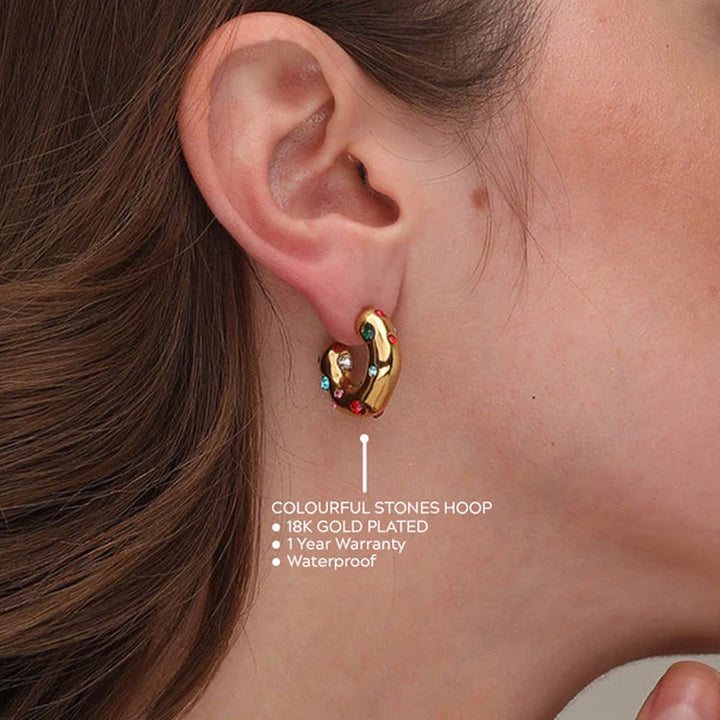 Shop Colourful Stones Hoop Earrings- 18k Gold Plated Palmonas-3
