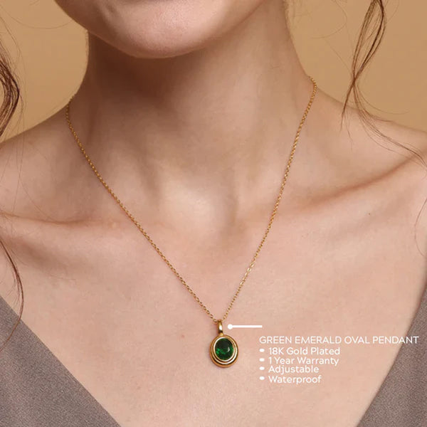 Shop Green Emerald Oval Pendant | 18K Gold Plated Palmonas-1