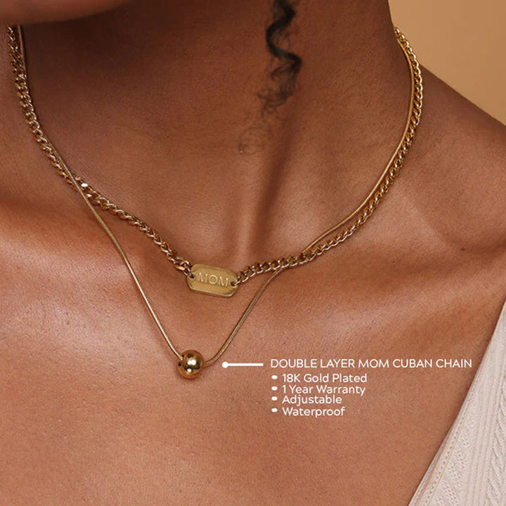 Shop Double Layer Mom cuban chain Necklace | 18K Gold Plated Palmonas-3