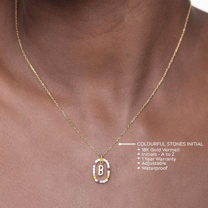 Shop Colourful Stones Initial Necklace- 18k Gold Vermeil Palmonas-2