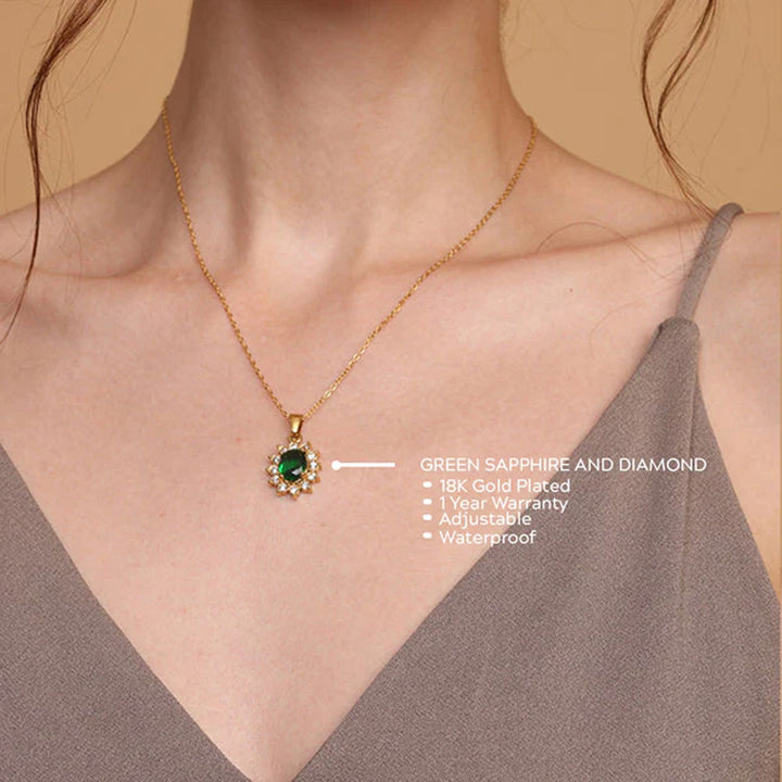 Shop Green Sapphire and Diamond Halo Pendant | 18K Gold Plated Palmonas-3