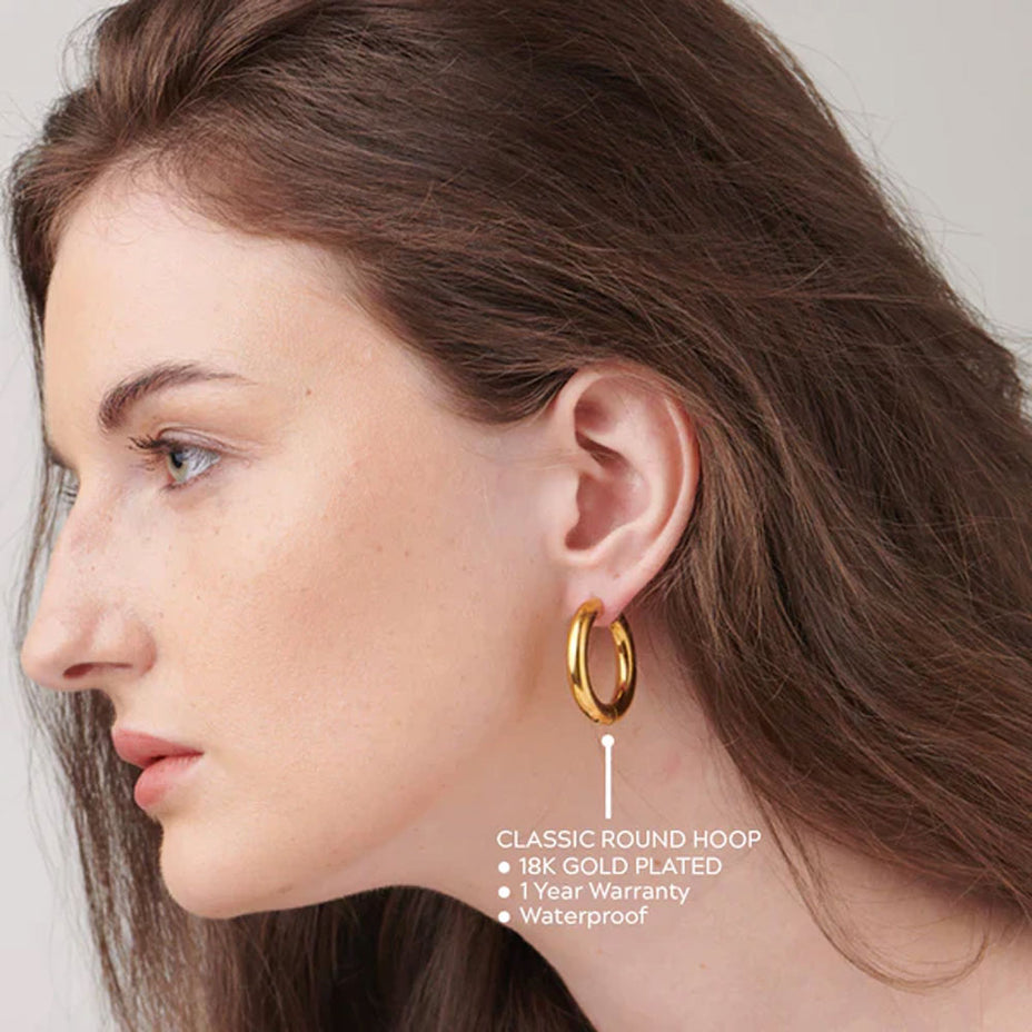 Shop Classic Round Hoop Earrings- 18k Gold Plated Palmonas-2