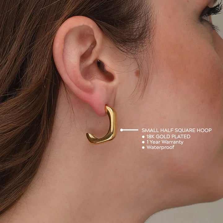 Shop Small Half Square Hoop Earrings- 18k Gold Plated Palmonas-2