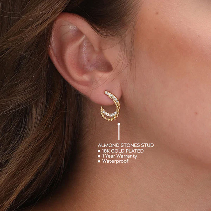 Shop Almond Stones Stud Earrings- 18k Gold Plated Palmonas-2