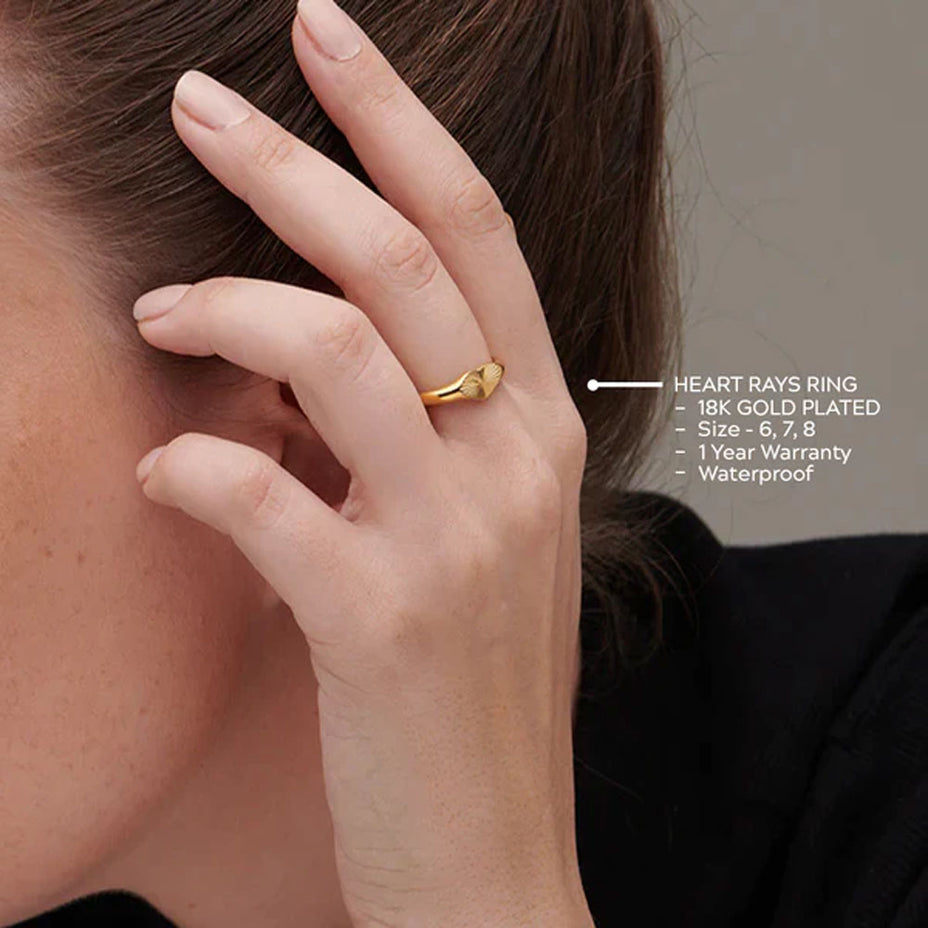 Heart Rays Ring- 18k Gold Plated