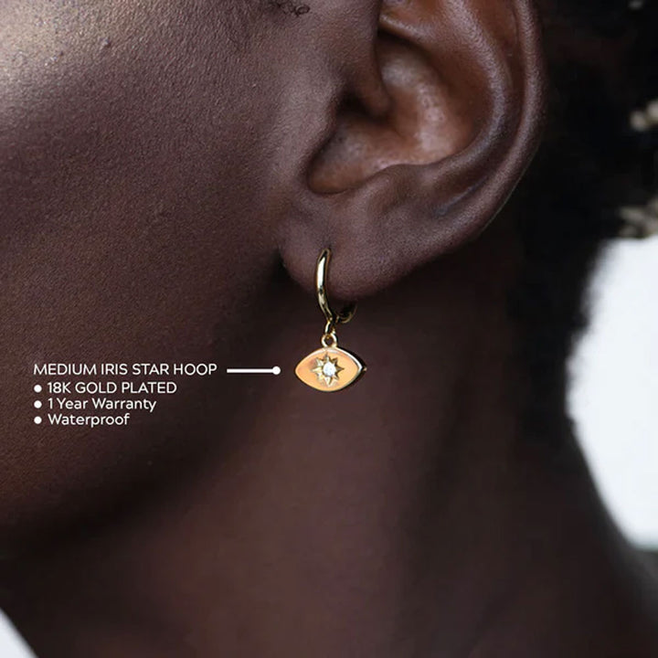 Shop Medium Iris Star Hoop Earrings- 18k Gold Plated Palmonas-2