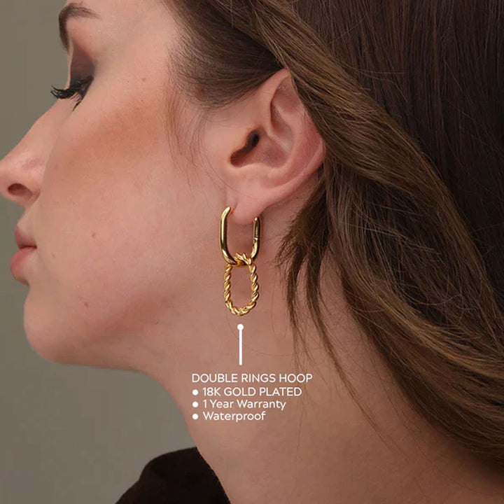 Shop Double Rings Hoop Earrings- 18k Gold Plated Palmonas-2