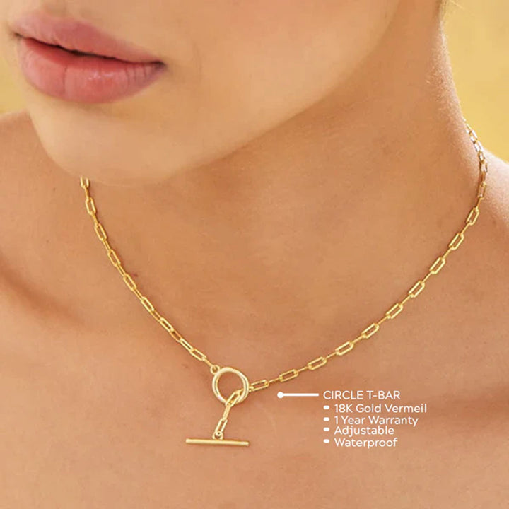 Shop Circle T-Bar Necklace- 18k Gold Vermeil Palmonas-3