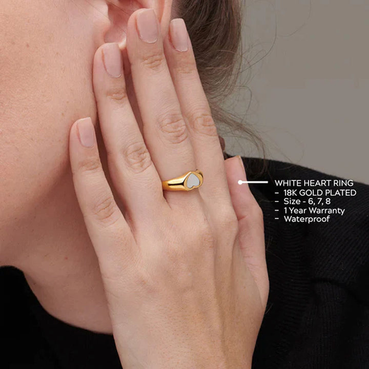 Shop White Heart Ring- 18k Gold Plated Palmonas-2