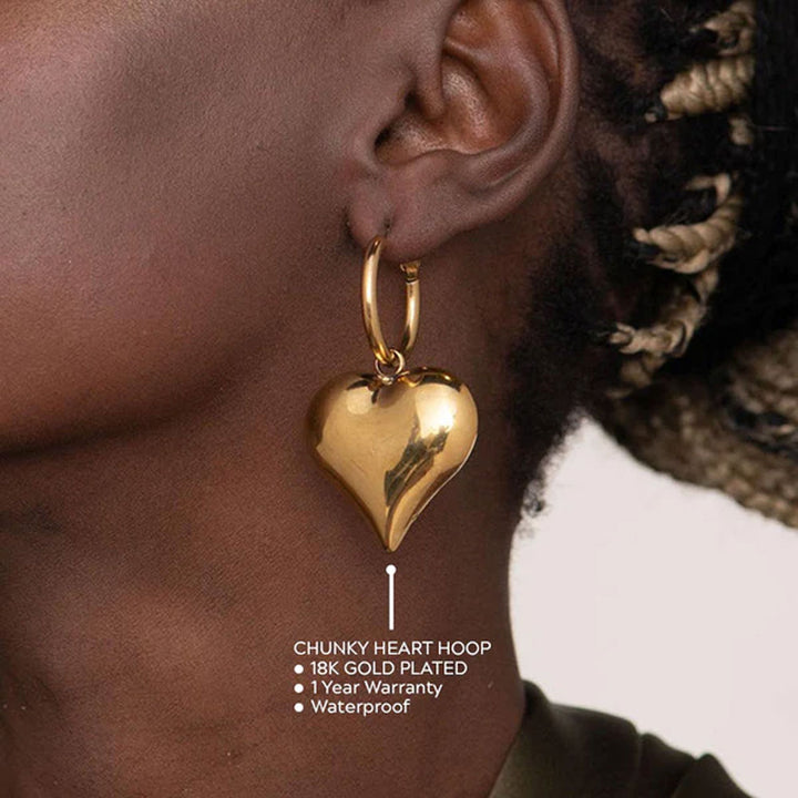 Shop Chunky Heart Hoop Earrings- 18k Gold Plated Palmonas-3