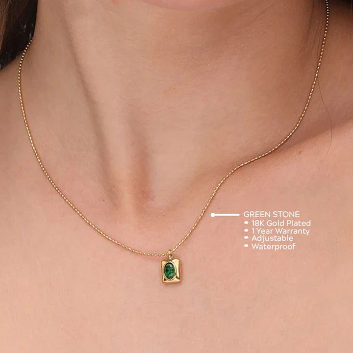 Shop Green Stone Necklace- 18k Gold Plated Palmonas-6
