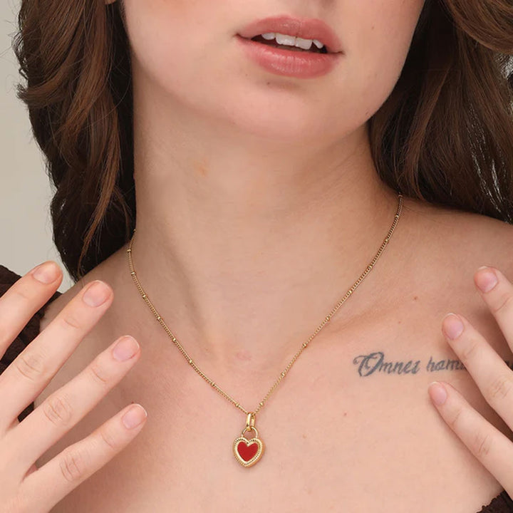 Shop Red White Heart Necklace- 18k Gold Plated Palmonas-5