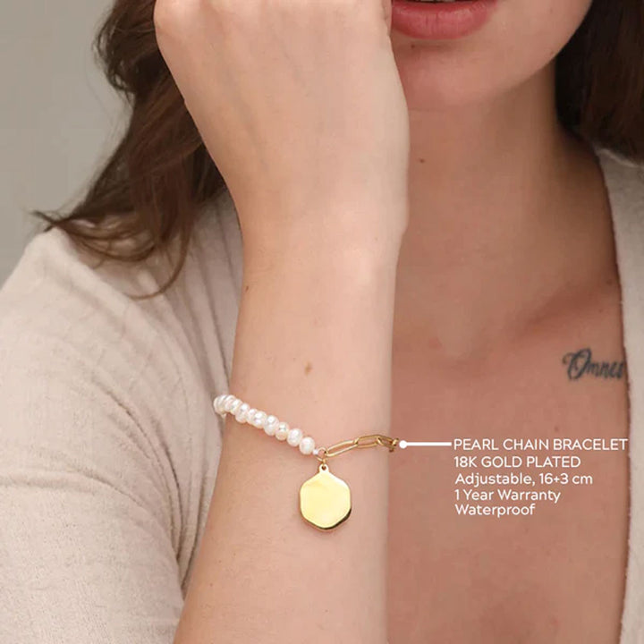 Shop Pearl Chain Charm Bracelet- 18k Gold Plated Palmonas-2