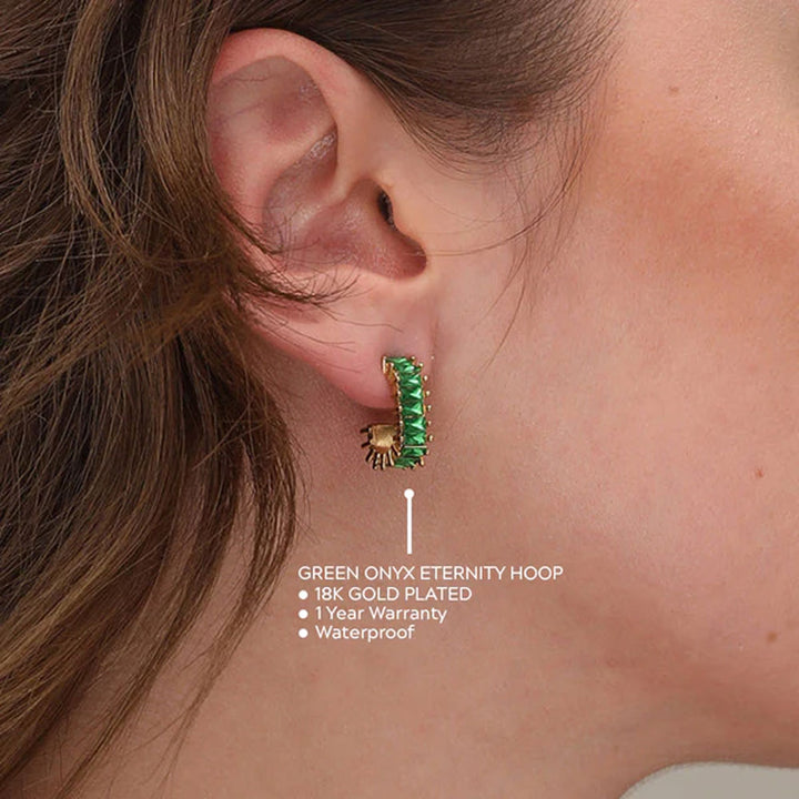 Shop Green Onyx Eternity Hoop Earrings- 18k Gold Plated Palmonas-2