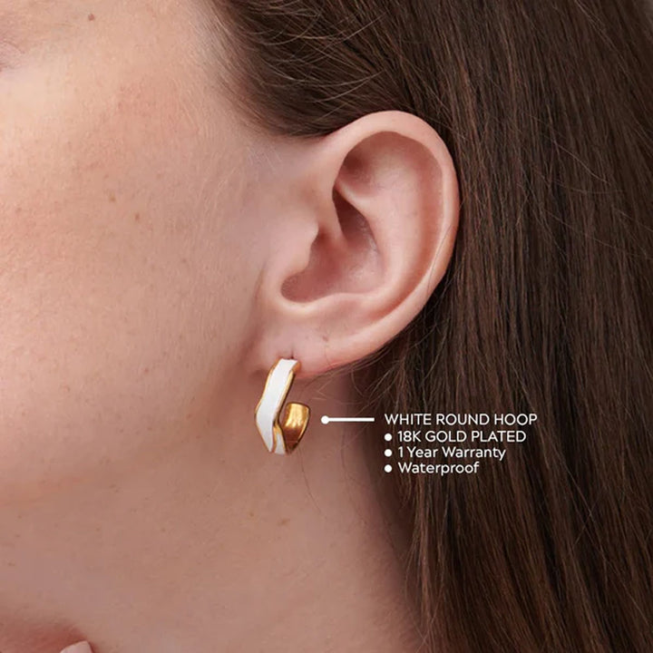 Shop White Round Hoop Earrings- 18k Gold Plated Palmonas-2