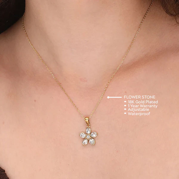 Shop Flower Stone Necklace- 18k Gold Plated Palmonas-3