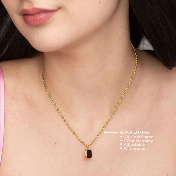 Shop Black Enamel Necklace- 18k Gold Plated Palmonas-2