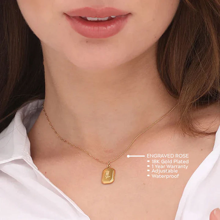 Shop Engraved Rose Necklace- 18k Gold Plated Palmonas-3