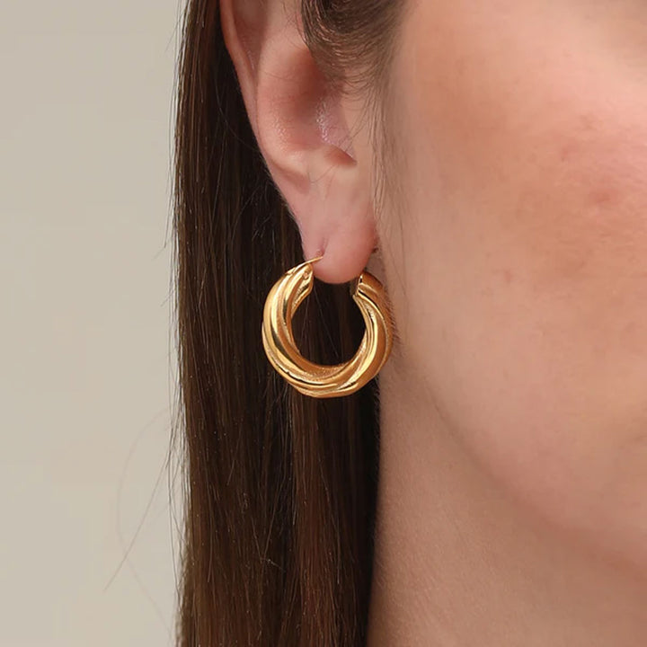 Shop Twisted Round Hoop Earrings- 18k Gold Plated Palmonas-4