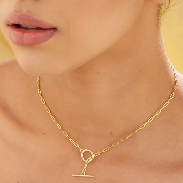 Circle T-Bar Necklace- 18k Gold Vermeil
