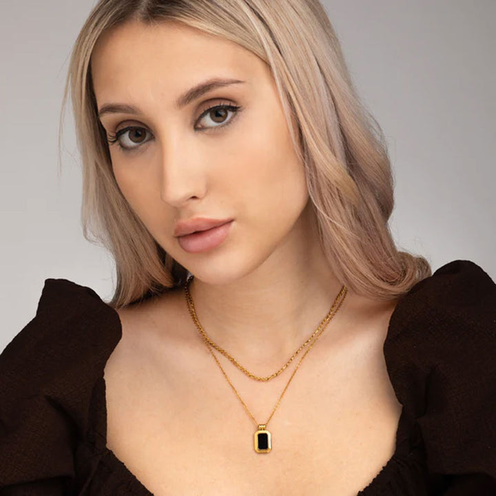 Shop Black Onyx Two Layer Necklace- 18k Gold Plated Palmonas-4