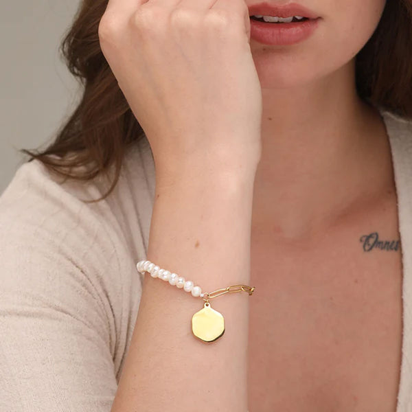Shop Pearl Chain Charm Bracelet- 18k Gold Plated Palmonas-1