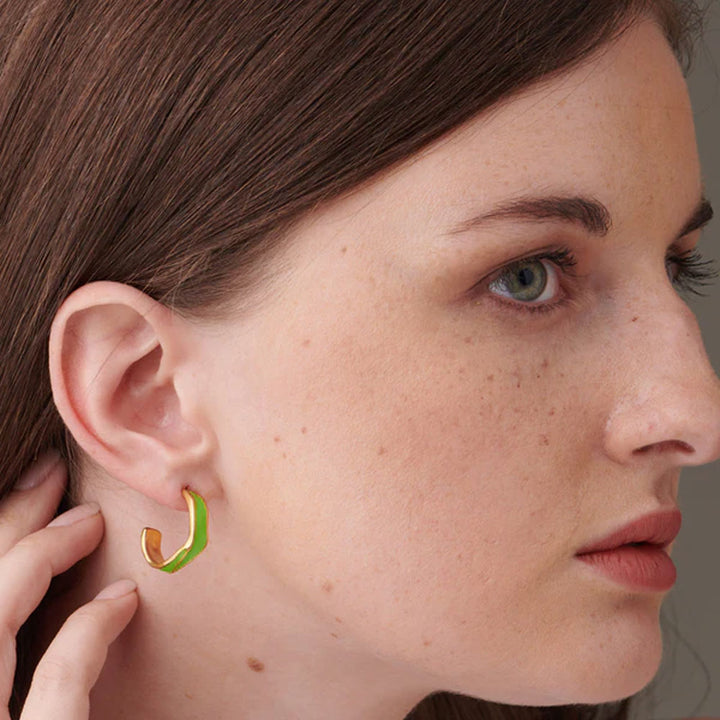 Shop Green Round Hoop Earrings- 18k Gold Plated Palmonas-4
