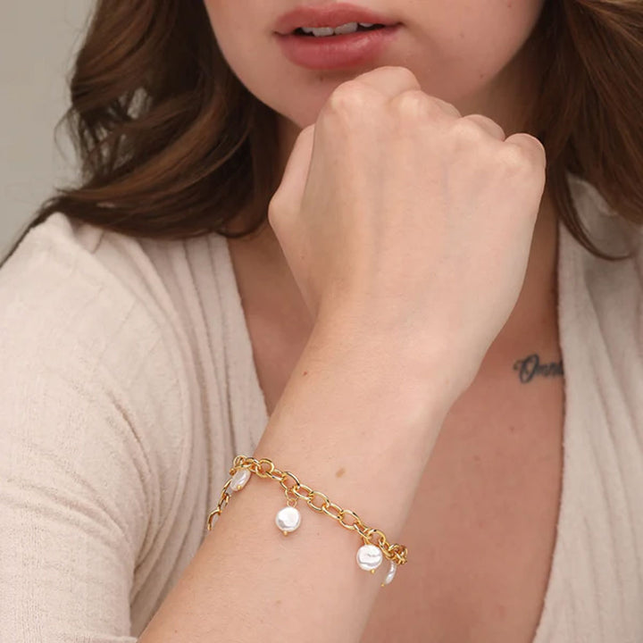 Shop Pearl Charm Bracelet- 18k Gold Plated Palmonas-1