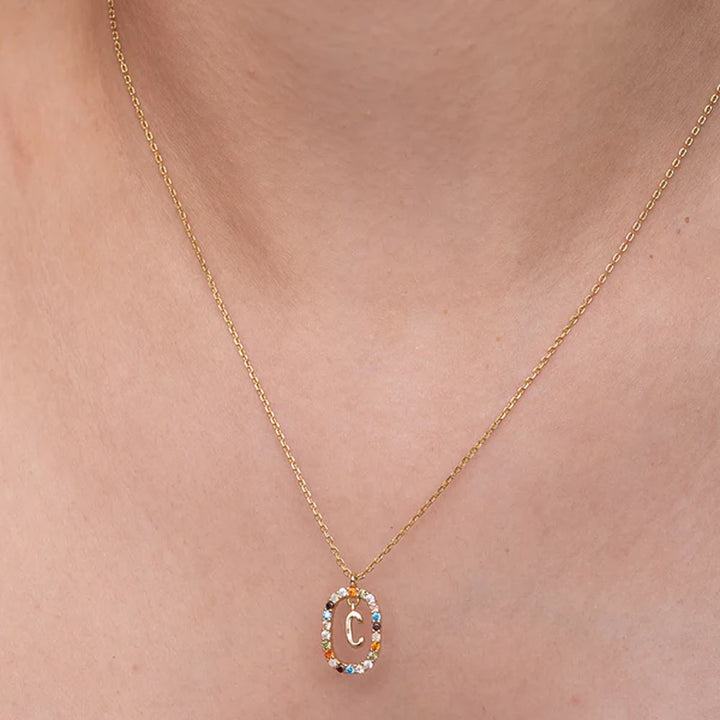 Shop Colourful Stones Initial Necklace- 18k Gold Vermeil Palmonas-4