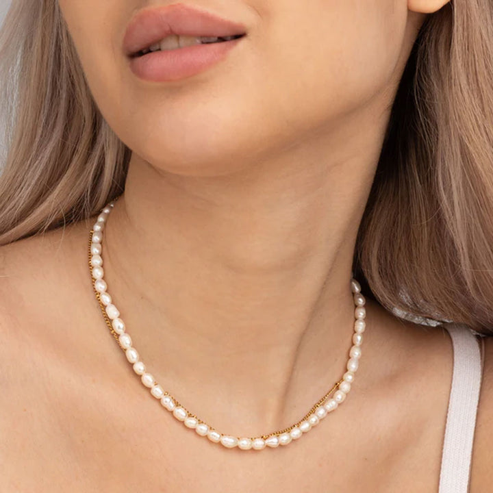 Shop Pearl Chain Two Layer Necklace- 18k Gold Plated Palmonas-4