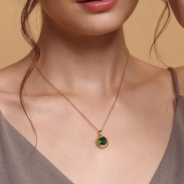 Shop Green Emerald Oval Pendant | 18K Gold Plated Palmonas-4