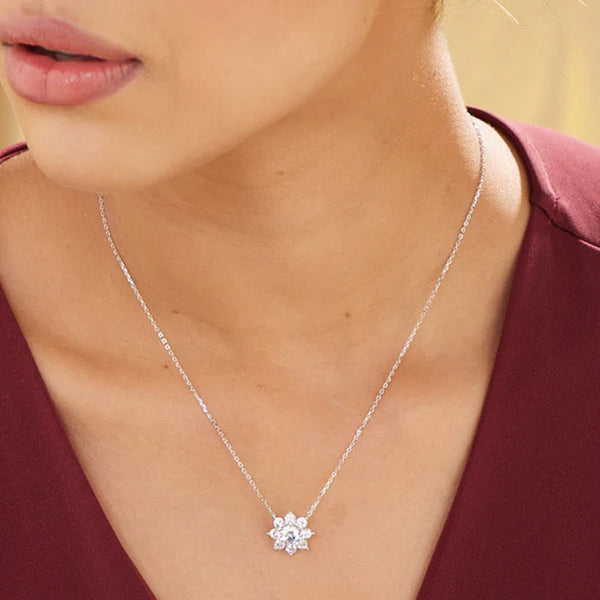 Flower Solitaire Necklace- 925 Silver