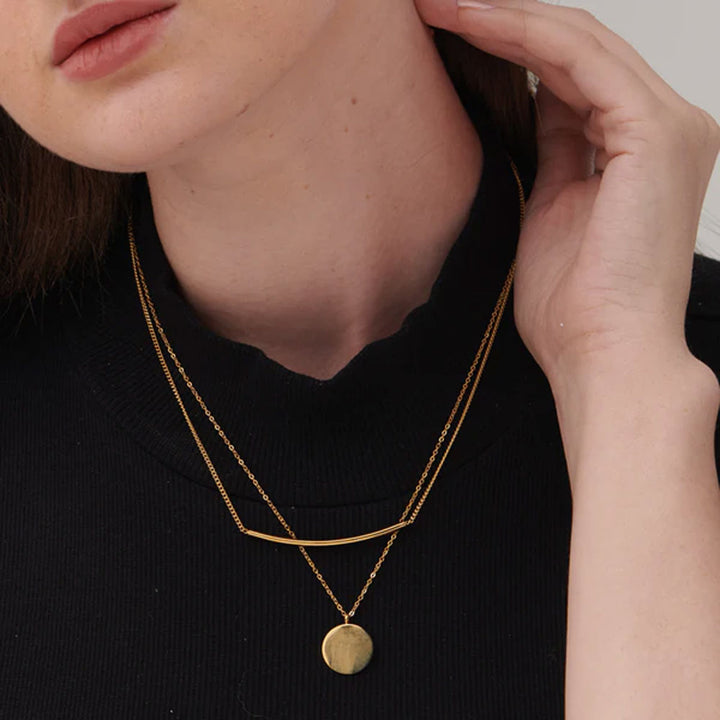 Shop Round Line Two Layer Necklace- 18k Gold Plated Palmonas-5