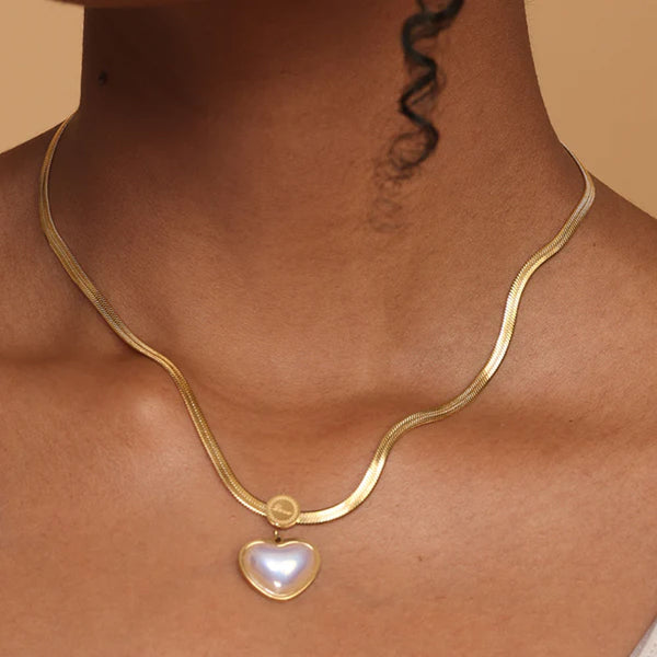 Snake Chain Love Pearl Necklace | 18k Gold Plated
