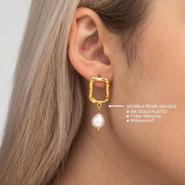 Shop Wobbly Pearl Dangle Earrings- 18k Gold Plated Palmonas-2