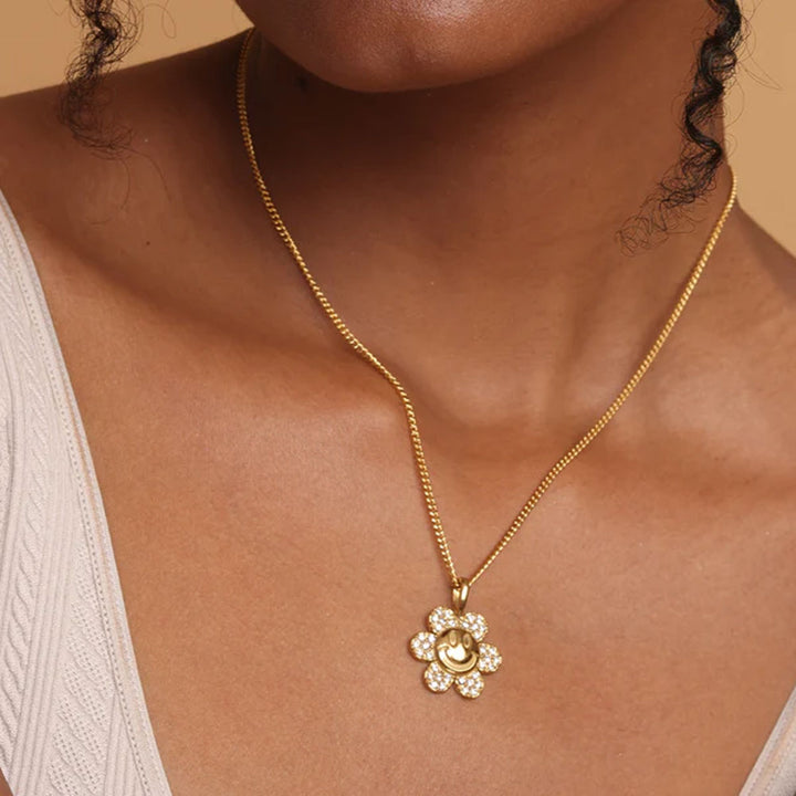 Shop Gold Sunflower Charms Cubic Zirconia Smile Face Pendant | 18K Gold Plated Palmonas-1