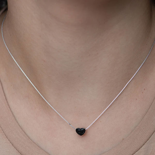 Tiny Black Heart Necklace- 925 Silver