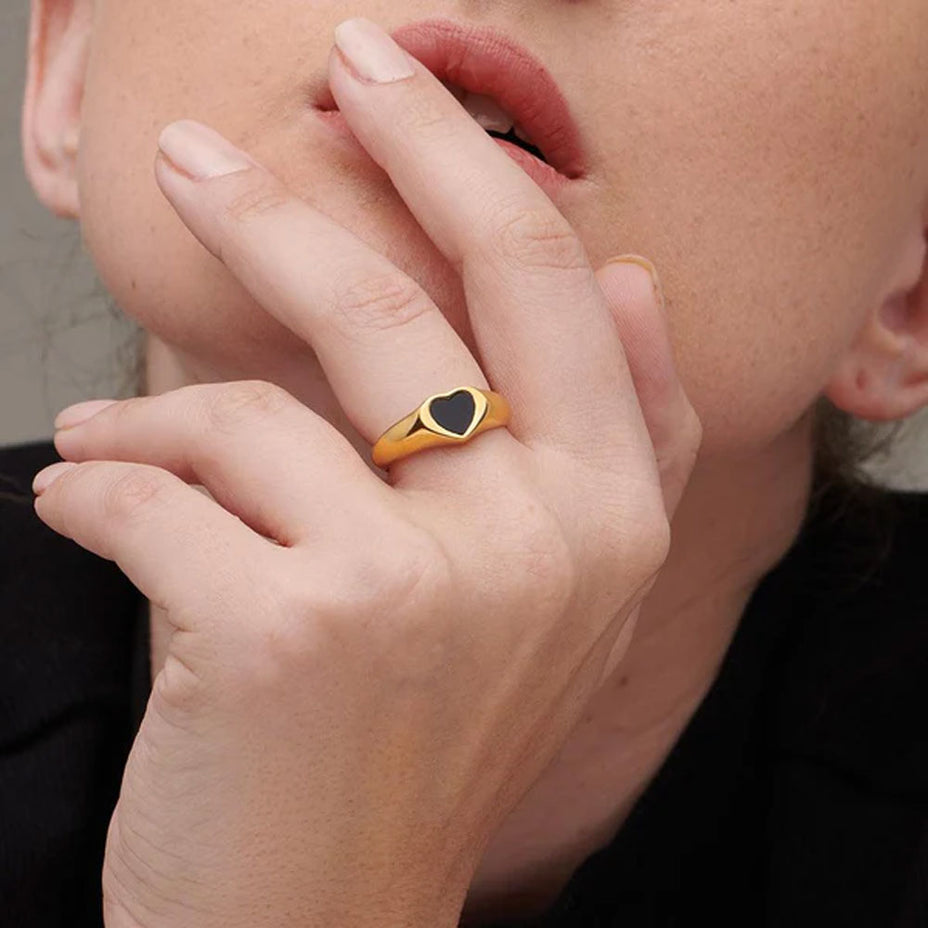 Shop Black Heart Ring- 18k Gold Plated Palmonas-4