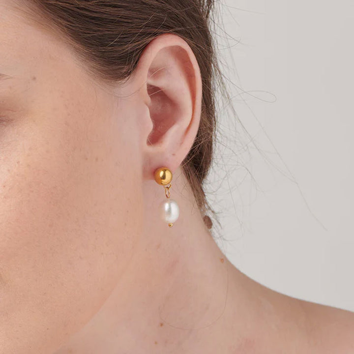 Shop Pearl Crown Dangle Earrings- 18k Gold Plated Palmonas-3