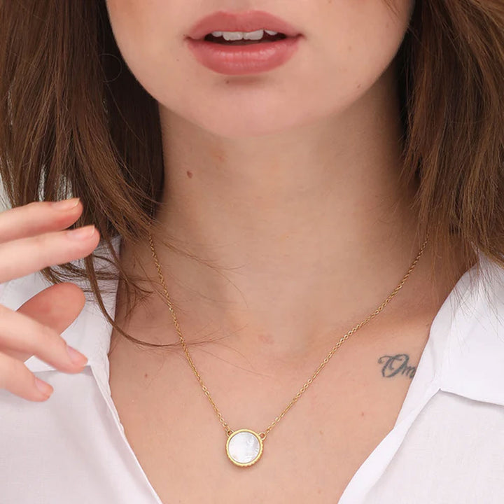 Shop White Round Necklace- 18k Gold Plated Palmonas-6