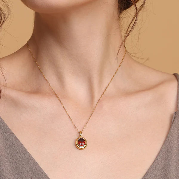 Red Emerald Oval Pendant | 18k Gold Plated